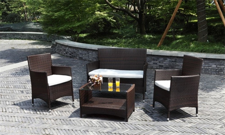 Hyperli Atlantis Four Piece Wicker Patio Outdoor Living Set With